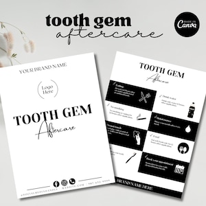 Carte d'entretien des gemmes dentaires, modèle d'entretien des bijoux dentaires imprimable, guide d'entretien des cristaux de dents modifiable, note d'entretien des gemmes dentaires téléchargeable