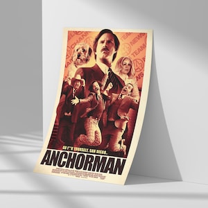 Anchorman Movie Poster, Anchorman Art, Will Ferrell, Comedy Movie Poster, Funny Movies, Movie Poster Art, Unique Gifts, Home Decor Poster