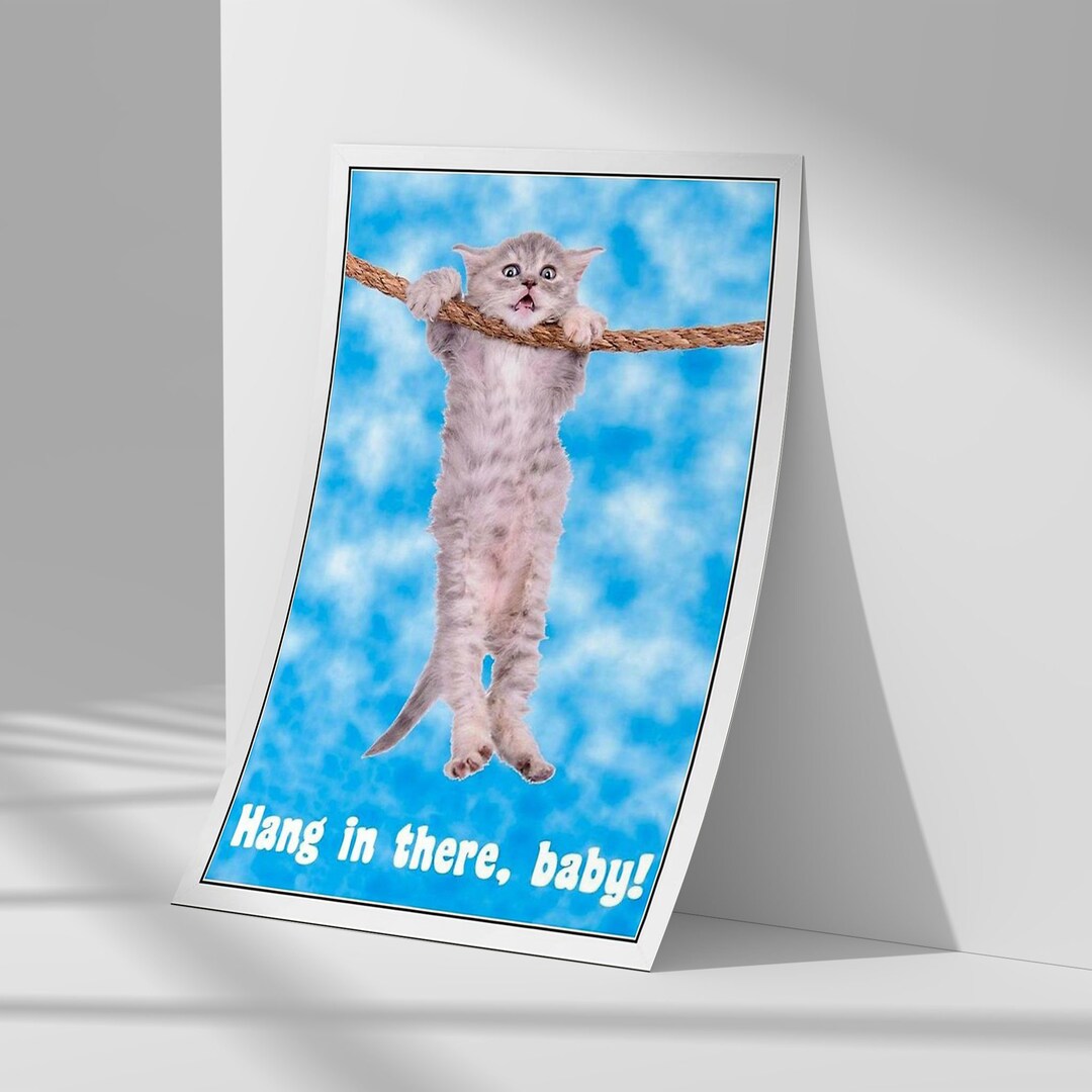 Hang in there baby cat retro motivational wood poster home decor