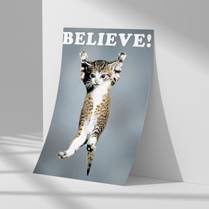 Believe Cat Poster Hang in There Poster Inspiring Poster Quote Poster,Home Living Decor, Unique Gifts, Home Decor Poster