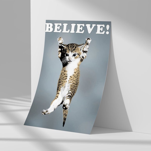 Believe Cat Poster Hang in There Poster Inspiring Poster Quote Poster,Home Living Decor, Unique Gifts, Home Decor Poster