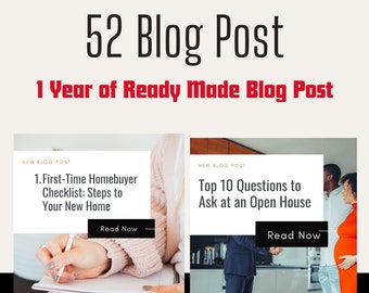 52 Done-For-You Real Estate Blog Posts | Real Estate Blog Article | Real Estate Marketing | Google Docs | Pre-written Blog Posts