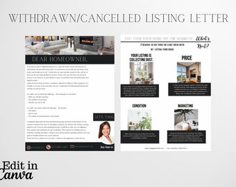 Withdrawn Listing Letter| canceled listing letter|expired listing Letter| Real Estate letter|Letter to seller|Real Estate agent letter|CANVA