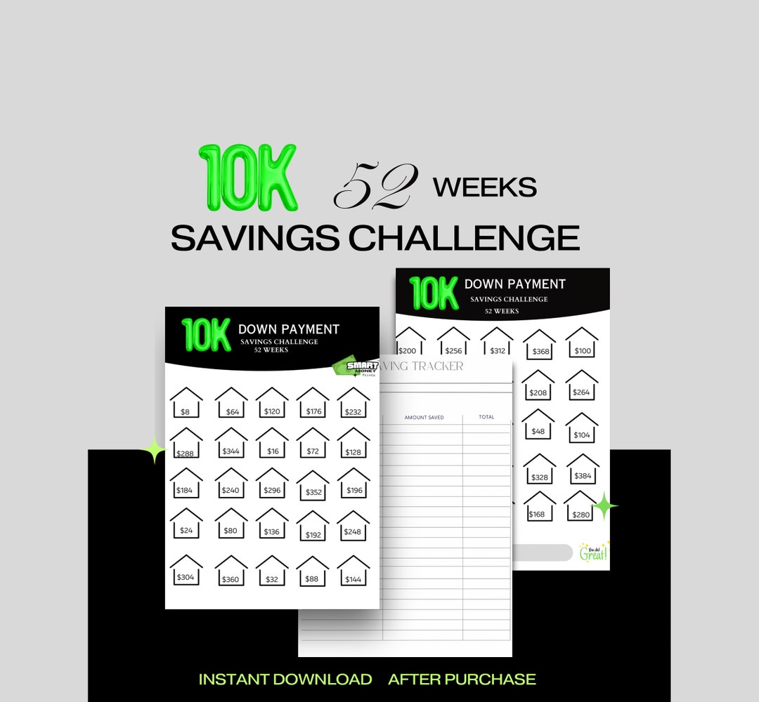 10k Down Payment Savings Challenge House Savings Tracker Downpayment Savings Challenge Home
