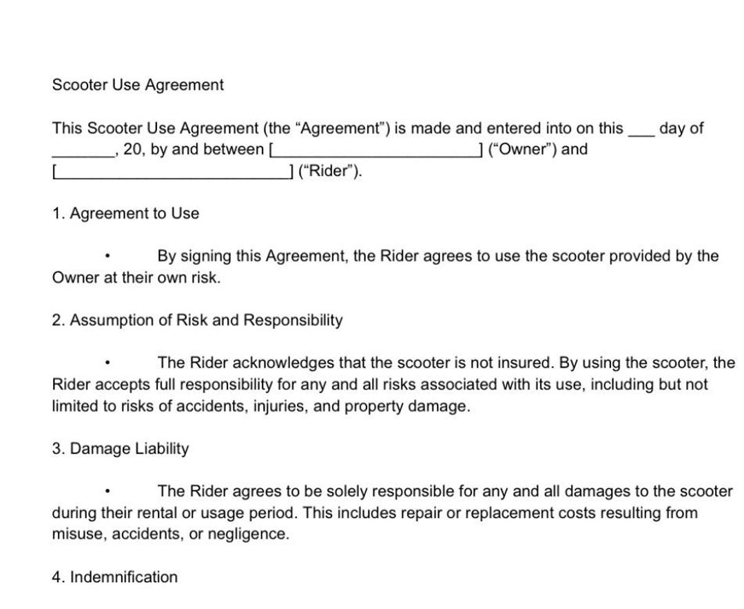 Scooter Agreement PDF Download - Etsy
