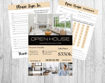 Real Estate Open House Flyer Template: Realtor Sign-In & Feedback (Canva)