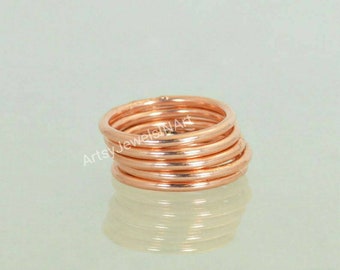 Stacking 5 Set Ring, Pure Copper Ring, Women Or Men Ring, Handmade Ring, Copper Ring, Copper Jewelry, Simple Ring, Copper Stacking Ring