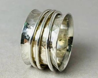 Spinner Ring, 925 Sterling Silver Spinner Ring, Silver Band Ring, Handmade Ring, Meditation Spinner, Anxiety Ring, Gift For Her, Women Ring.