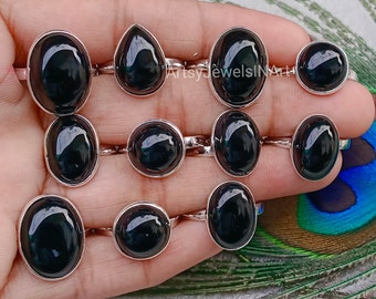 Natural Black Onyx Gemstone Ring / Handmade Ring / Vintage Style Jewellery / Wholesale Lot / 925 Sterling Silver Plated US Ring SZ 6 To 11