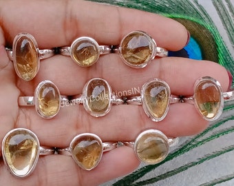 Wholesale Lot Rings, Natural Citrine Rings, 925 Silver Plated Ring, Bulk Lot Handmade Ring, Gift For Women Jewelry US Ring SZ 6 To 11