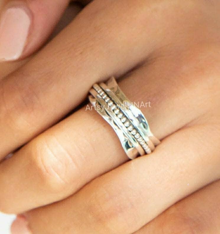Anello Spinner Per Ragazze In Argento Sterling 925 Con Zampa | Gioiello Rotante Anti-Stress | Taglia 9 - 5