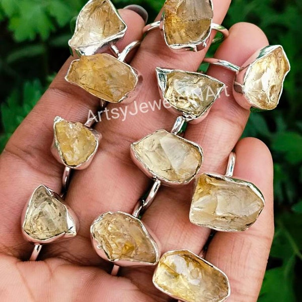 Wholesale Lot Raw Citrine Ring, 925 Silver Plated Ring, Amethyst Ring, Healing Stone Ring, Crystal Raw Stone Ring, Raw Stone Ring, Gift Ring