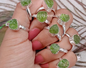 Natural Row Green Peridot Ring, 925 Silver Plated Rings, Handmade Ring, Gemstone Rings, Wholesale Lot Ring, Peridot Jewelry, US SZ 6 To 11