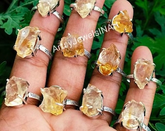 Wholesale Lot Raw Citrine Ring, 925 Silver Plated Ring, Amethyst Ring, Healing Stone Ring, Crystal Raw Stone Ring, Raw Stone Ring, Gift Ring