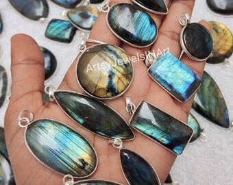 Natural Labradorite Gemstone Pendants, 925 Silver Plated Pendants, Necklace Pendant, Labradorite Gemstone, Wholesale Bezel Lot Pendants.