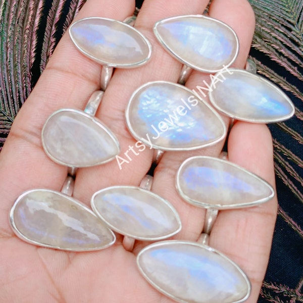 Natural African Moonstone Ring, Handmade Ring, 925 Silver Plated Ring, Moonstone Jewelry Ring, Wholesale Moonstone Women Ring, US SZ 6 to 11