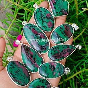 Natural Ruby Zoisite Gemstone Pendants, 925 Silver Plated Pendants, Wholesale Jewelry Bezel Bulk Lot Pendant, Mix Shape Size, Women Pendant