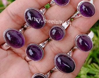 Großverkauf Lot Natürliche Amethyst Ringe, 925 Silber überzogener Ring, Frauen-Ring, Handgemachter Ring, Großverkauf-Lot Ring, Geschenk für sie. US SZ 6 bis 11