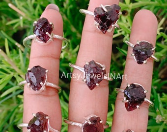 Natural Red Garnet Ring, 925 Silver Plated Rings, Handmade Ring, Raw Gemstone Ring, Wholesale Lot Ring, Garnet Jewelry US SZ 6 To 11