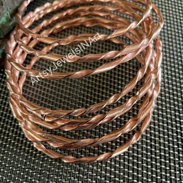 Pure Copper Bangle, Set Of 6 PCs. Bangle, Open Twist Bangle, Copper Spiral Bangle, Handmade Bangle, Women Bangle, Solid Copper Bangle.