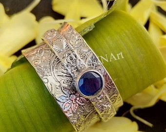 Blue Sapphire Spinner Ring: Handmade 925 Sterling Silver Anxiety Jewelry