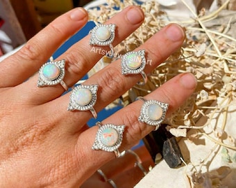 Anillos de piedra de ópalo etíope, anillos chapados en plata 925, anillo para mujer, anillos hechos a mano, piedras preciosas de ópalo, anillos a granel al por mayor, US SZ 6 a 10