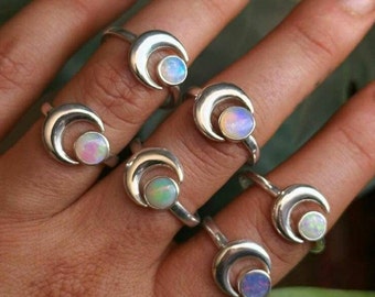 Ethiopian Opal Stone Rings, 925 Silver Plated Rings, Ring For Women, Handmade Rings, Opal Gemstone, Wholesale Bulk Lot Rings, US SZ 6 To 11