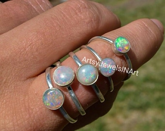 Natural Ethiopian Opals Round Shape Gemstone Ring, Solid 925 Sterling Silver Ring, Handmade Opal Silver Ring Women Wedding Ring, Gift Idea