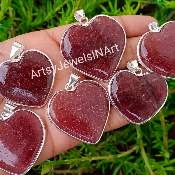 Strawberry Quartz Gemstone Pendant, 925 Silver Plated Pendants, Heart Shape Pendants, Statement Pendants, Strawberry Quartz Women Jewelry