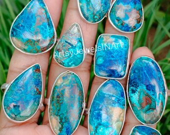 Natural Azurite Ring, 925 Sterling Silver Plated Ring, Handmade Ring, Blue Azurite Gemstone Ring, Wholesale Bezel Lot Ring, US SZ 6 To 10