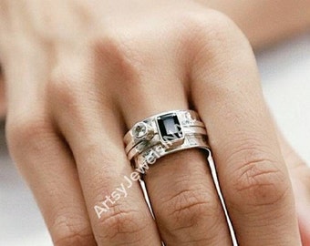 Black Onyx & Crystal Quartz Spinner Ring, Anxiety Ring, 925 Sterling Silver Ring, Handmade Ring, Meditation Spinner, Boho Silver Ring.
