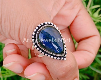 Natural Labradorite Gemstone, 925 Sterling Silver, Handmade Ring, Beautiful Pear Ring, Blue Labradorite Ring, Gemstone Ring, Women Jewelry.