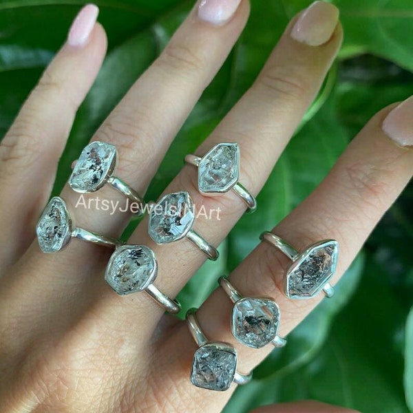 Natural Herkimer Diamond Ring, 925 Silver Plated Ring, Natural Uncut Stone Ring, Raw Stone Ring, Crystal Ring, Herkimer Lot Women Ring,