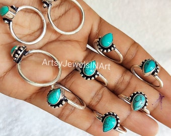 Teardrop Turquoise Ring, Turquoise Gemstone Ring, Crystal Handmade Ring, Ring For Women, 925 Silver Plated Ring, Wholesale Lot Jewelry