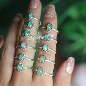 Natural Ethiopian Opal Stone Rings, 925 Silver Plated Rings, Ring For Women, Handmade Rings, Wholesale Bulk Lot Rings, US SZ 6 To 10