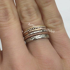 Stapelringe aus Sterlingsilber: Perlen, Gedreht, Gepunktet