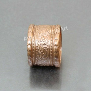 Wide Band Ring, Thick Band Ring, Copper Band Ring, Floral Design Ring, Ring For Women, Handmade Ring, Copper Ring, Women Ring, Gift Ring.