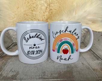 Kindertasse Regenbogen Einschulung mit Namen personalisiert, für die Kinder zu Ostern, zur Einschulung, zum Geburtstag, zu Weihnachten