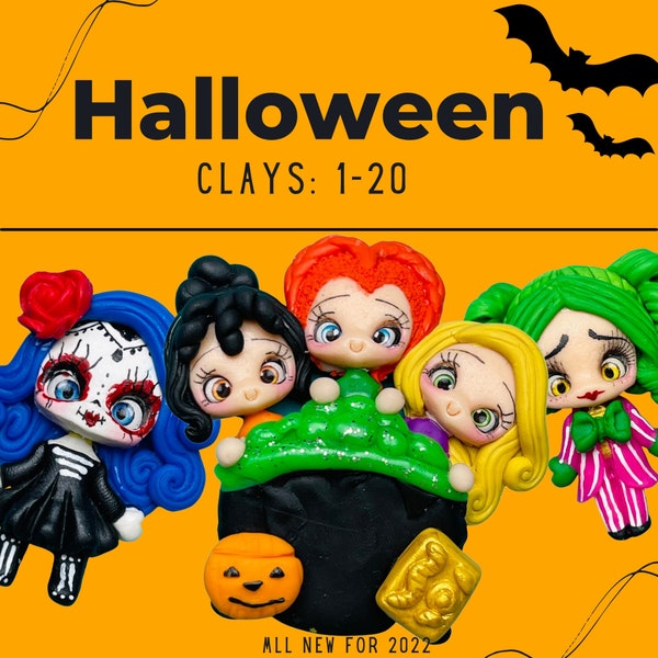 CLAY DOLLS: Halloween Polymer Clay Bow Centers, hair clip accessories, hair bow centerpieces, clay for bow centers, charms