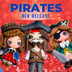 CLAYS DOLLS: PIRATES polymer clay,  hair clip accessories, hair bow centerpieces, clay center for bows, bow center, pirate clays, barrettes