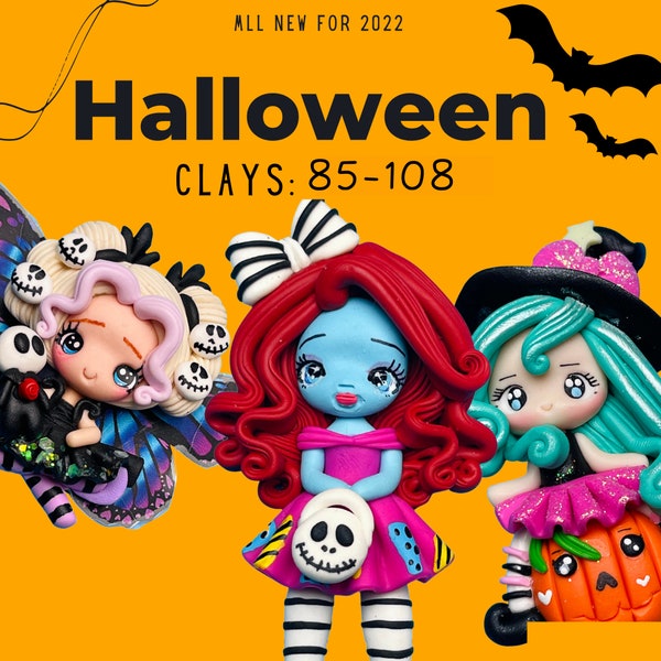 CLAY DOLLS: Halloween and Scary , hair clip accessories, hair bow centerpieces, clay for bow center, bow center, barrettes accessories