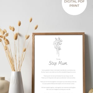 To My Step Mum Print - digital downloadable print for step mother, poem for step mum, PDF print, gift for step parent