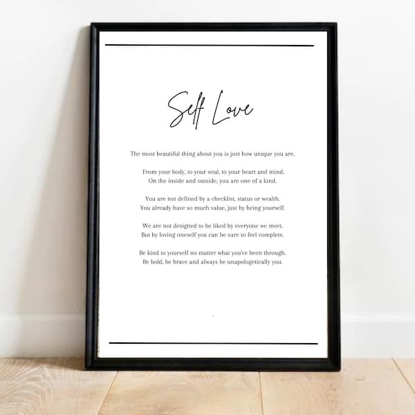 Self Love Print  - Poem about self love, home decor, Self love framed print, Personalised print, custom print