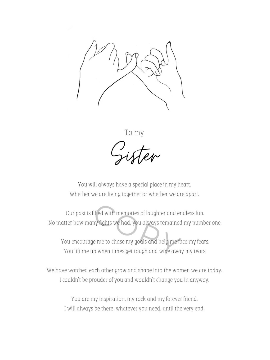 To My Sister Print - Personalised Print for Sister, Poem for Sister ...