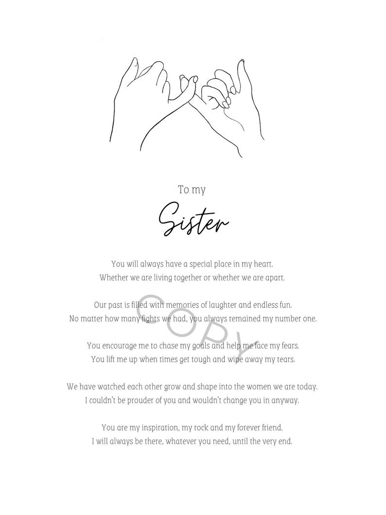 To My Sister Print Personalised Print For Sister Poem For Sister