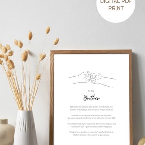 To My Brother Print - digital personalised print for Brother , poem for brother, framed print, framed gift for brother