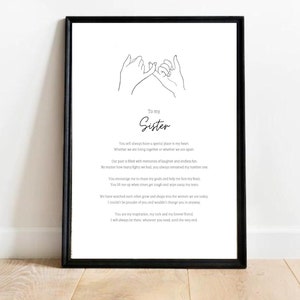 To My Sister Print - personalised print for sister, poem for sister, framed print, gift for sister