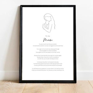 To My Mum Print - personalised print for mum/mother , poem for mum, framed print, framed gift for mother/mum