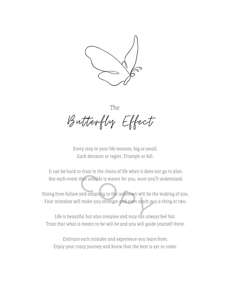 The Butterfly Effect Digital Print Printed Poem, PDF Print, Butterfly