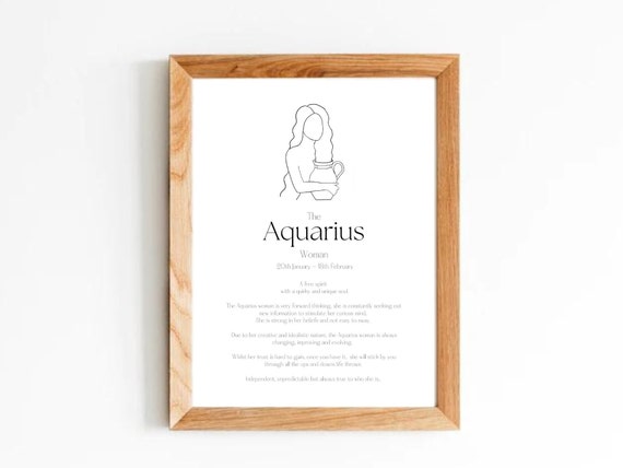 The Aquarius Woman Zodiac Print, Astrology Print, Zodiac Printable,  Aquarius Art Print, Zodiac Wall Decor